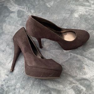 Black Faux Suede Platform Heels